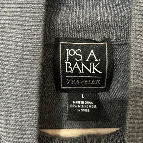 Jos A Bank Traveler Gray Quarter Zip Pullover Merino Wool Sweater Size Large - Picture 3 of 6